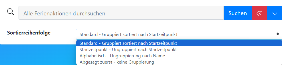 Sortieroptionen bei Suche